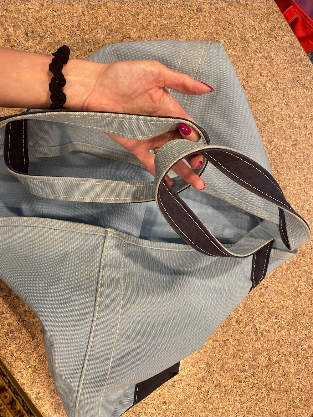 L.L.Bean BOAT AND TOTE Extra Large 0AVH3 Dark Blue Light Blue Red Pocket - Picture 7 of 17